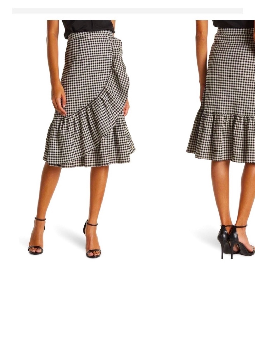 NWT Scotch & Soda Black & White Gingham Ruffle Midi Skirt